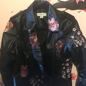 Adam Levine black floral leather jacket